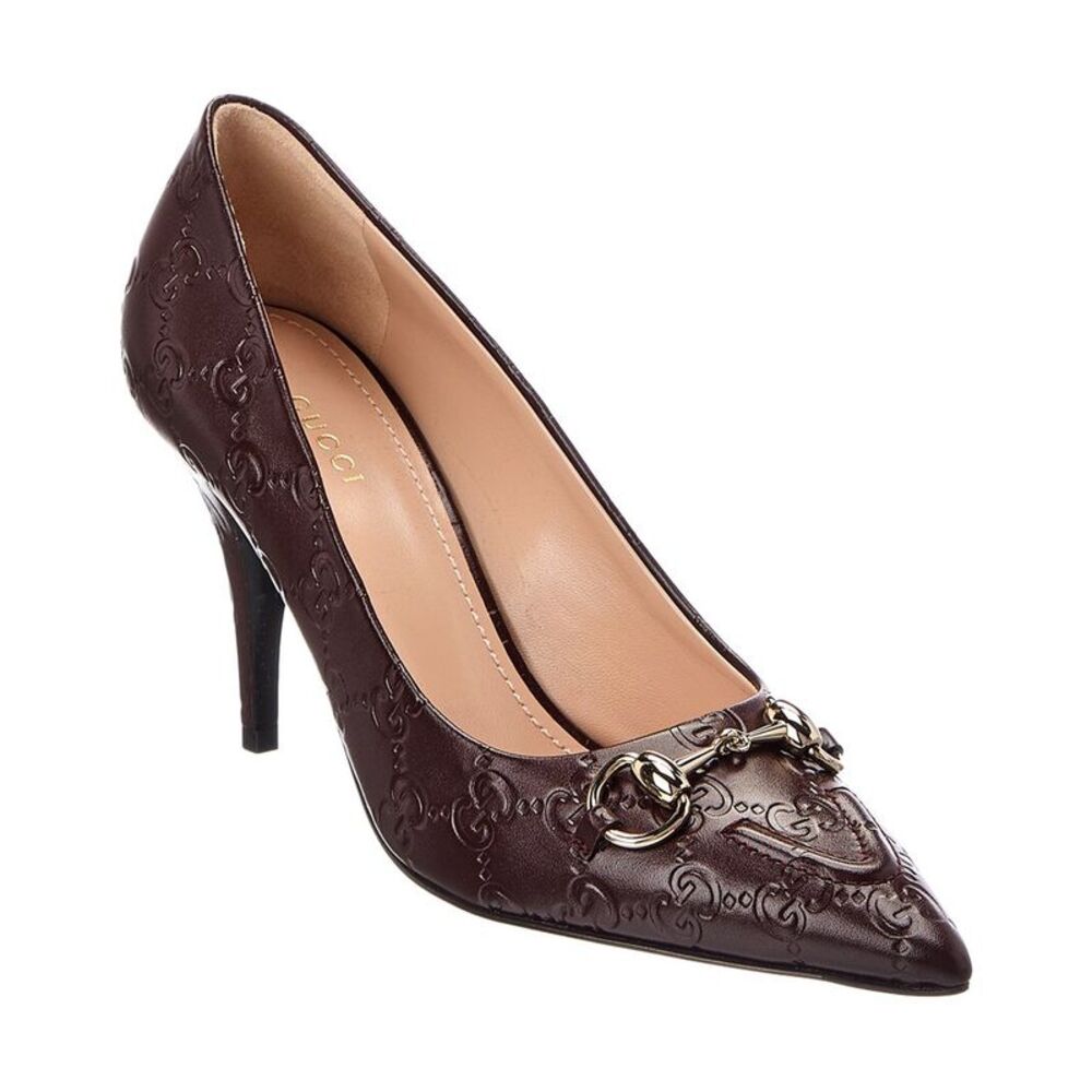 Gucci 90 Gg Horsebit Leather Pump, Brown
